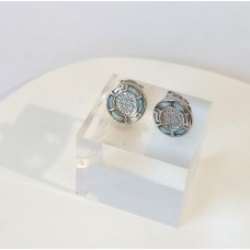 Ασημένια Σκουλαρίκια καρφωτά - Δίσκος Φαιστού με ημιπολύτιμη πέτρα larimar (SE44)